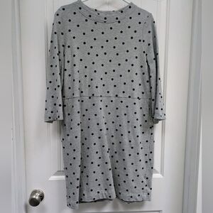 Boden Livia Sweatshirt Dress Gray with Navy Velvet Polka Dots